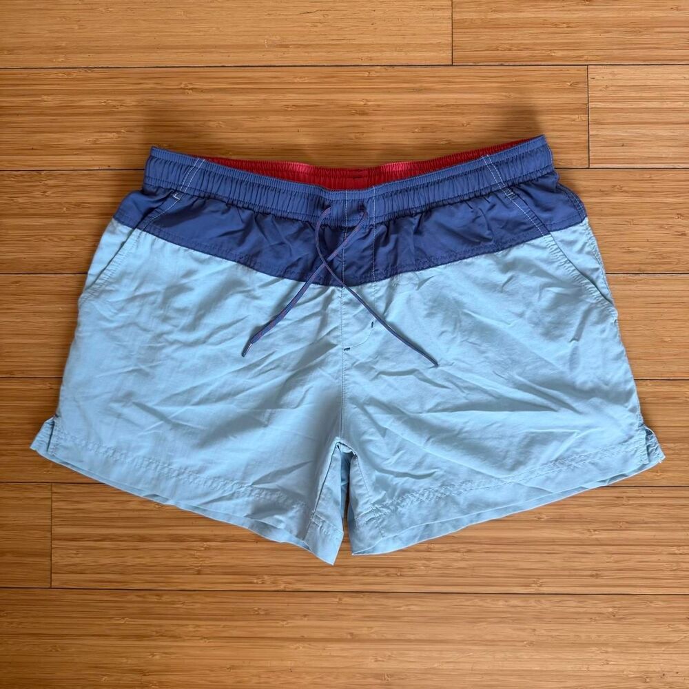 Columbia Blue Colorblock Shorts S 3.5" Inseam Y2K Nylon Running Hiking